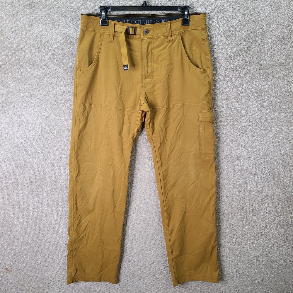 Prana Pants Men 32x32 Gold Stretch Zion Straight Leg Nylon Hiking Cargo Outdoor